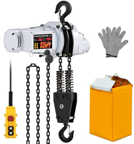 Mxmoonant Elektro kettenzug 1T 4.5m Hubhöhe 6m Kabelgebundene Steuerung | mit E-Stop, 1300W Elektrischer Kettenzug G80 Stahlkette (Weiß)
