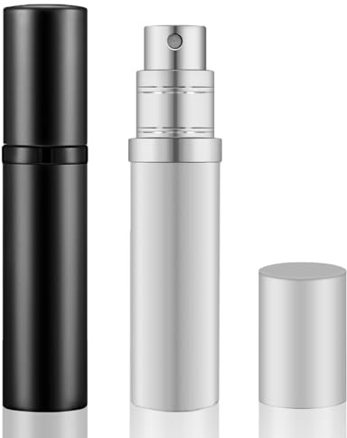 Parfum Zerstäuber 5ml,Nachfüllbare Mini Sprühflasche (Schwarz + Silber) | Parfüm Abfüller Reisegröße, Tragbarer Parfum Spray Flakon für Handtasche Unterwegs, Wiederverwendbare Duftspender