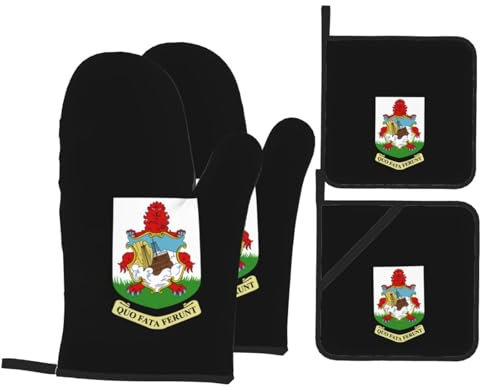 4 Pezzi Presine E Guanti Da Forno Coat Of Arms Of Bermuda Guanti Da Cucina Professional Guanti Forno Ultra Spessi Guanti Da Barbecue Per Cuocere, Bbq, Grill