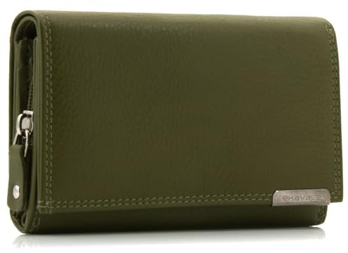 ekavale Geldbörse Damen Leder mit RFID-Schutz 25 Fächer Damen Portemonnaie Lang (Pistazie)