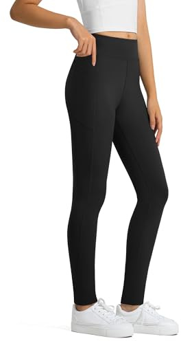 JOCMIC Girls Fleece Lined Cross High Waist Leggings for Yoga Dance Gym Pants with Pocket Black, 11-12 Years, Tag150