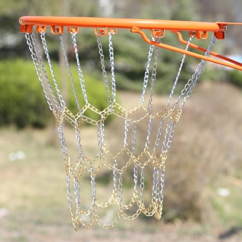 Allwetter- und zuverlässiges Metall-Basketballnetz, Kettennetz, zweifarbig (Silber und Gold)