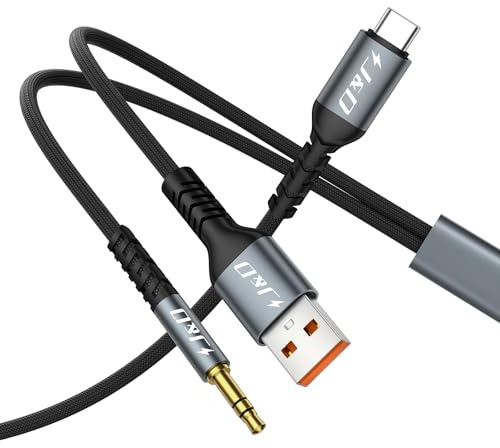 J&D Cable USB-C a 3,5 mm para Coche, Cable Auxiliar de 3,5 mm TRS 2 en 1 para Coche con Cable de Carga, Compatible con Carga PD 60W, Compatible con una Amplia Gama de Teléfonos Móviles, Gris, 1,2 m