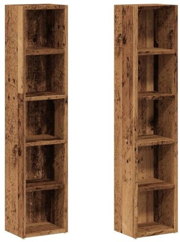vidaXL Scaffali Porta CD 2 pz Legno Antico 21x16x93,5 cm in Truciolato, unità di stoccaggio CD, mobiletto CD, Porta CD, mobiletto con mensola