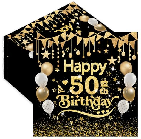 Servietten 50. Geburtstag,40 Stück Schwarze Gold Geburtstags Serviette,Deko 50. Geburtstag Papierservietten für Mann Frau Geburtstags Feiern Party Jubiläum Tischdekoration