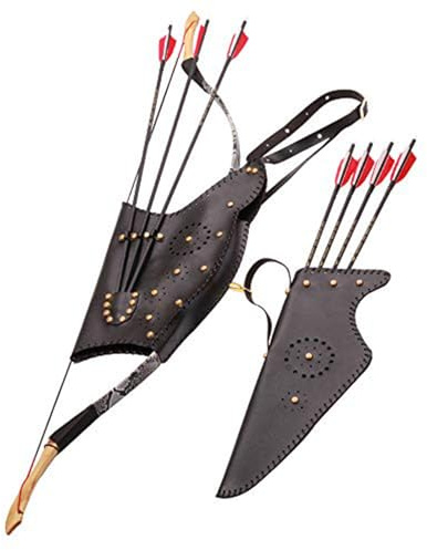 MDFCZXP Rückenköcher und Bogentasche Bogen Traditionelle Schulter PU Leder Pfeilhalter (Bogentasche Pfeilköcher),Schwarz,20cm