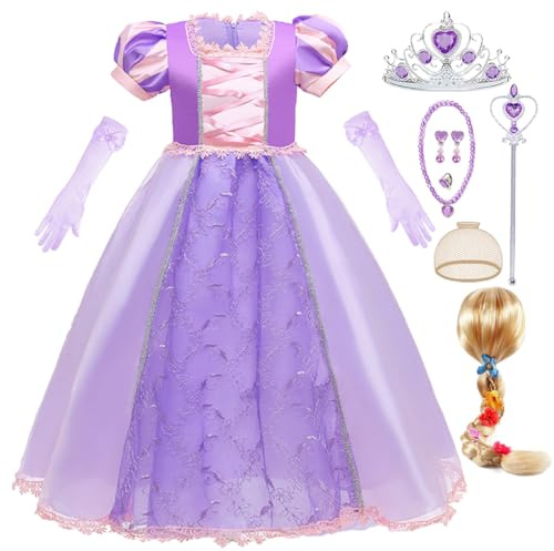 ZaisuiFun Ragazza Vestito da Principessa Bambina Abito Viola con Accessori Costume Carnevale Festa Compleanno