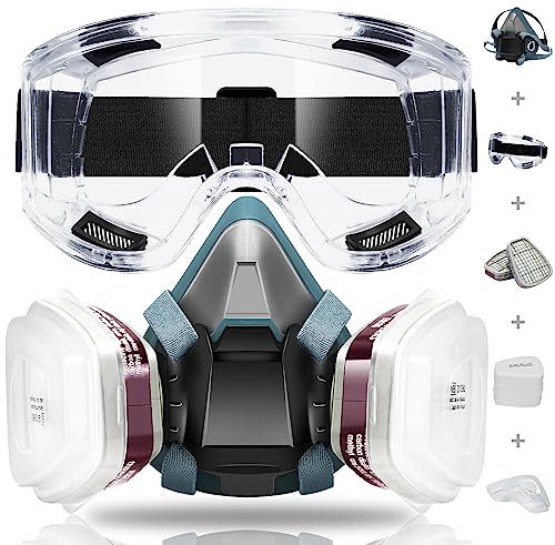 WOCVRYY Respiratore Semifacciale Riutilizzabile Maschera Antigas Antipolvere Riutilizzabile G-6502 con Filtri e Occhiali Protettivi per Verniciatura, Costruzione, Fai da te, Levigatura