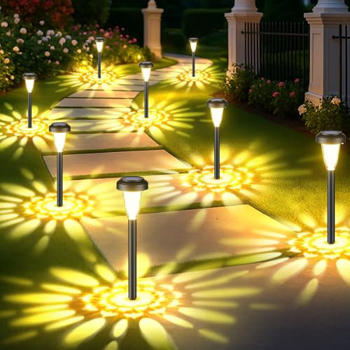 FIFlying Solarlampen für Außen, 8 Stück Warmweiß LED Solarleuchten Garten Deko, IP65 Wasserdichte Terrasse Solarlampe für Rasen, Hof, Wege, Garten, Außen, Beleuchtung der Garageneinfahrt - 3000K