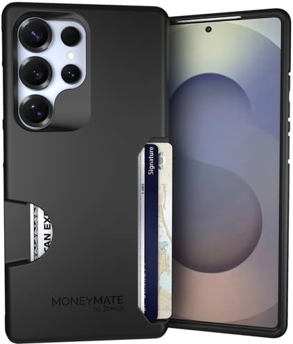 Scooch® för Samsung Galaxy S25 Ultra Case med korthållare, moneymate plånboksfodral med dold kortplats och skydd för 4 kort, 10 fot fallskydd, svart