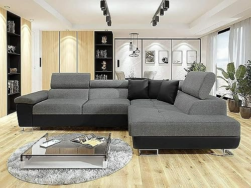 Eshaz Anton Fabric/Faux Leather Sofa Bed | Corner Sofa Bed with Storage Space | Left & Right Arm Facing Seating Couch | Foldable Sofa Bed | L-Shaped Pull Out Sofa (Right Arm Corner)