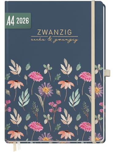 Häfft® Wochen-Notiz-Kalender 2026 A4 Flying Flowers Buchkalender, Planer Notiz-Timer, Terminplaner, Wochenkalender, Organizer, Terminkalender mit Einstecktasche - nachhaltig & klimafreundlich
