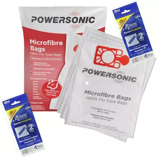 Powersonic Vacuum Cleaner Bags with Freshener Sticks Compatiable with Numatic 604015 NVM1CH Henry, Hetty Vacuum Cleaners x4 Red Vacuum Cleaner Dust Bags