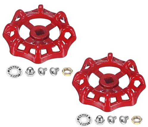 M METERXITY 2-Set Outside Faucet Handle, 8x8mm Paint Cast Iron Square Stem Hole Water Spigot Handle with Screws, Nuts & Aluminum Washer for Courtyard/Bathroom, Spigot Puller Replacement [Red]