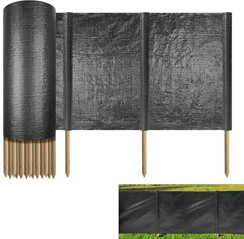 Silt Fence with Stakes - 200 x 3ft, Black Erosion Silt Fence Fabric Including 20 Wooden Stakes, Heavy Duty Silt Fencing Erosion Barrier for Construction Sites, Farms, Landscape, Yards