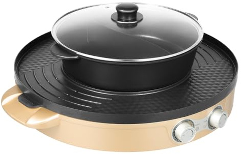 Hot Pot con parrilla, 2200 W, olla eléctrica de mesa, parrilla de mesa 2 en 1 Hotpot y Raclette, barbacoa Hotpot Pot BBQ Grill sin humo para cocinar a fuego lento, cocinar, asar, dorado