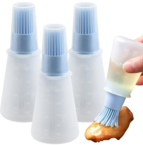 Lot de 3 pinceaux à badigeonner en silicone pour bouteille d'huile, pinceau à pâtisserie, barbecue, pâtisserie, huile de cuisine, brosse pour bouteille de sauce (bleu, court)