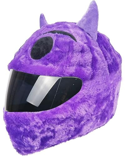 Custodia per casco moto Halloween, copertura per casco da moto, divertente in peluche zucca, coniglio, demone/gatto nero, accessori per caschi da moto (diavolo - viola)