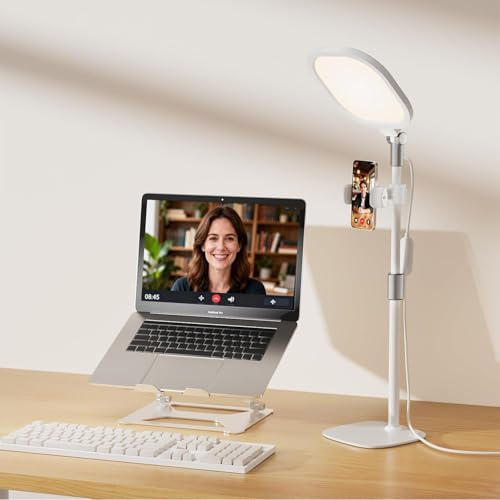 LitONES Desk Ring Light for Video Call, Dimmable Desk Light for Home Office | White LED Desk Lamp for Video Conference, 3000K-6500K Computer Ring Light CRI 97.8 Soft Lighting for Zoom, Webcam&Recording