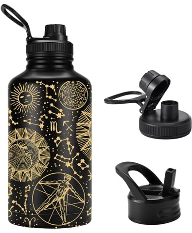 FOLAI Insulated 2 Litre Stainless Steel Water Bottle with Straw Lid and Flex,Adult Large Drinks Bottle,Large Gym Sports Metal Drinking Flask,for Outdoor, Hiking, Riding, and Gift Giving（Star System）