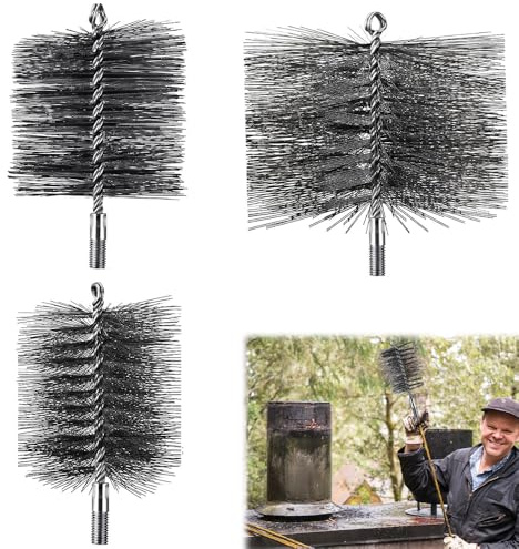 Rakuker 3 Spazzole per Tubi di Stufa Kit, Diametro 110/130/180mm Scovolo per Canna Fumaria, Pulizia Camino Canna Fumaria, Set Spazzola per Pulizia Tubi Stufa per la Pulizia di Camini Caldaie Tubazioni