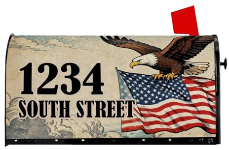 American Flag Eagle Mailbox Covers Magnetic Custom Personalized Address Patriotic Welcome Mail Wraps Customized Post Letter Box Cover for Holiday Home Outdoor Garden Yard Decor Standard Size 18x 21