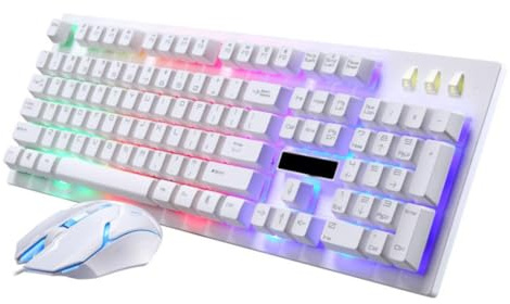 ROMISBABA Mechanical Feel Wired Keyboard Mouse Set USB Gaming Kit with Luminous Backlit Keys Ergonomic Design High-definition Characters for Office Sports Use