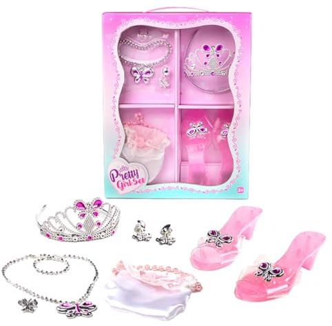 Princess Dress Set – 15 lekset | ABS rollspelsset – krona, halsband, örhängen och väskor, simuleringstillbehör för flickor