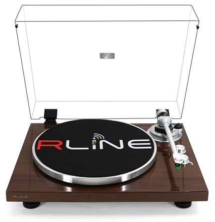 RLINE - Platine Vinyle Bluetooth Noyer Brillant, Lecteur Vinyle 33 et 45 Tours, Plat 12 en Aluminium moulé sous Pression, Cartouche magnétique VM-95E, pré-amplificateur activable, Fonction