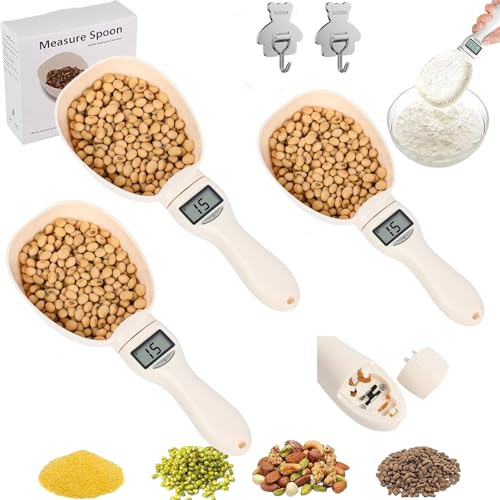 Electronic Measuring Spoon, 4 in 1 High Precision Digital Measuring Spoon with Lcd Screen, 2026 New Adjustable Digital Measuring Cup for Weighing Scoop Kitchen and Dog Cat Food (3Pcs)