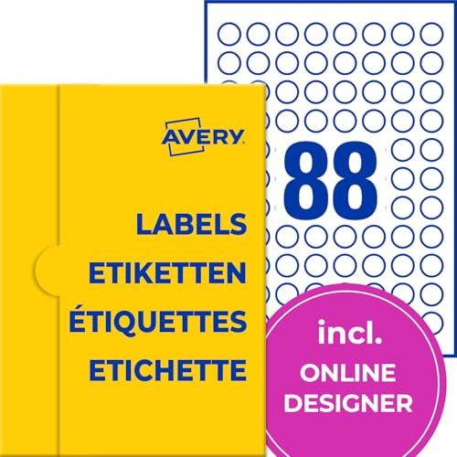 AVERY Zweckform Runde Hochglanz-Etiketten (880 Klebepunkte, Ø20mm auf A4, runde Aufkleber zum Bedrucken, selbstklebende Produktetiketten, permanent haftende Kosmetiketiketten) 10 Blatt, weiß
