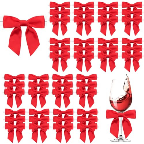 Dooozy Geschenkschleife, 50 Stück 6.5cm Schleifen Geschenk aus für Klein Geschenkschleifen Geschenkverpackung DIY Weihnachtsbaum Hochzeitsdeko(Rot)
