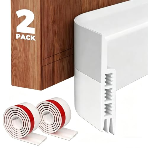 HongChelle 2 Pack Door Draft Excluder Strip, Under Door Draft Stopper, Draught Excluder Tape Self Adhesive, Soundproof Weather Stripping White, Rubber Insulation Strip