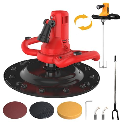 Cazzuola Muratore Elettrica, Levigatrice Per Muro - Motore In Rame Puro Di Lunga Durata, Velocità 80-600, Inclusa Asta Di Prolunga, Frullino, Disco Autoadesivo, LED Per Professionisti(Red)