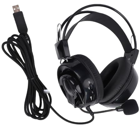 Jiawu Auriculares USB con Micrófono, Auriculares con Cancelación de Ruido Giratorios de 120°, con Diadema Ligera y Almohadillas Suaves para los Oídos, para PC, Clases en Línea