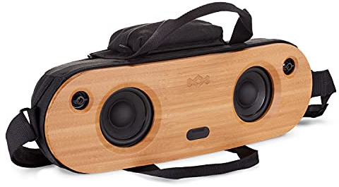 House of Marley Bag of Riddim 2 – Enceinte Bluetooth | Haut Parleur Portable HD en Bambou avec Sac de Transport en Tissu REWIND, Plaque Frontale, Entrée Auxiliaire, Port de Charge USB, Autonomie 10h