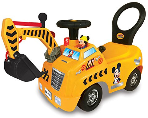 Kiddieland Disney Mickey Activity Crane Ride-On for Toddlers with Music, Lights & Sounds, Steering Wheel Horn, Up/Down Crane Arm, Ages 1-3 Indoor Outdoor Foot-to-Floor Toy