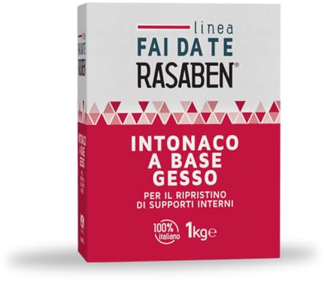 RASABEN - Intonaco di Alta Qualità a Base di Gesso, Extra Bianco, per Lavori di Muratura e Lisciatura, Preparazione Facile e Veloce, Uso Interno, Made in Italy, Scatola da 1kg