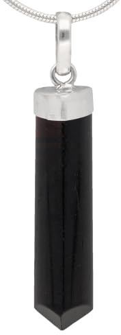 Schwarzer Turmalin Schörl Spitze Anhänger Kette 925 Silber Edelstein Damen | Polierte Kristallspitze | 925er Silberkappe mit Öse | Ideal als Geschenk