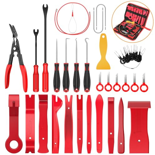 GOOACC 40Pcs Trim Removal Tool,Auto Terminal Removal Key Tool,Auto Clip Pliers Stereo Removal Tools,Car Upholstery Repair Removal Kit,Precision Hook and Pick Set,Wiring Threader,Car Film Scraper