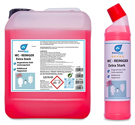 KaiserRein Profi WC-Reiniger extra Stark Urinsteinentferner Urinsteinlöser SET 1 x 0,75 L und 5 L Kanister flüssig