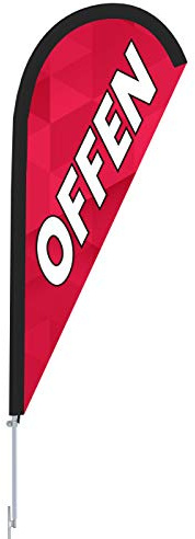 Vispronet Beachflag - Offen versch. Farben ✓ versch. Halterungen ✓ Tropfenform ✓ Höhe 2,04 m ✓ Indoor & Outdoor (mit Erdspieß, Rot-Weiß)
