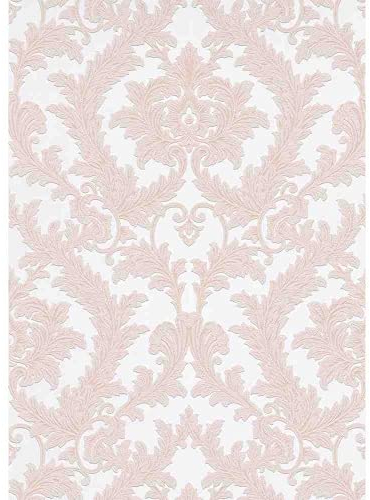 Papier peint damassé rose & blanc élégant Tapisserie baroque chic rose & blanche Papier peint intissé chambre & salle à manger
