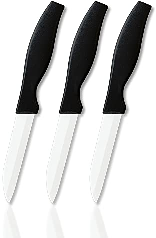 vendify® Keramikmesser 3er Set extrem scharf 16,5 cm lang - Küchenhelfer Messer mit weißer Keramikklinge Universal-Küchenmesser für Obst, Gemüse & Fleisch, Schälmesser aus Keramik