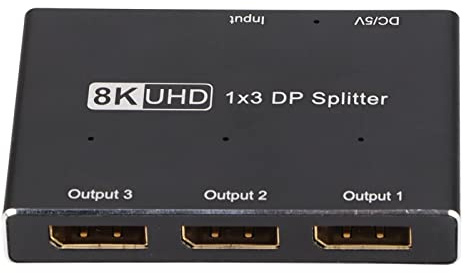 Displayport 1x3 DisplayPort Splitter 8K 30Hz 4K 144Hz Triple MST SST Hub 1 en 3 Salida DP Splitter para Cine en Casa, Escuela, Hotel, Etc.