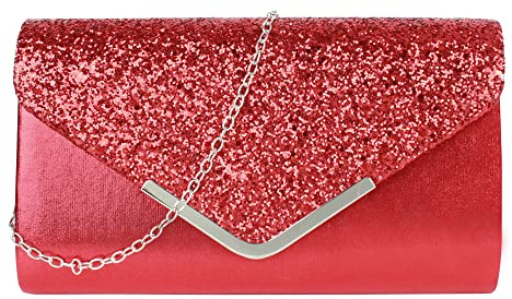 MEGAUK Damen Clutch Glitzer Elegant Abendtasche Glänzend Handtasche Envelope Tasche Strass Unterarmtasche mit Kette für Hochzeit Wedding Prom Party