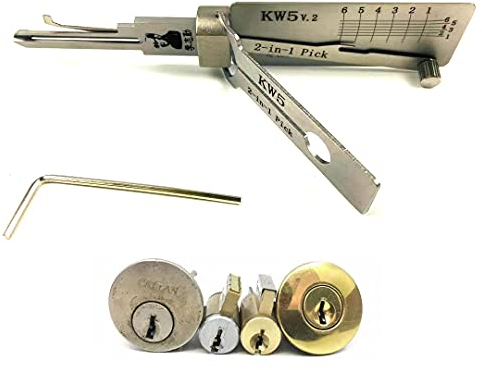 KW5 Lockpick 2-in-1-Werkzeug, Dietrich- und Decoder-Werkzeug, offenes Türschloss, Schlosser-Werkzeuge, silberfarben