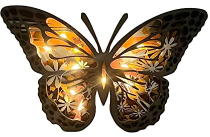 ZEARLY Luce Creativa a Forma di Farfalla - Lampada LED in Legno, Ornamento di Luce Cava Animale per Decorazione Domestica, Camera da Letto, Ufficio, 18 cm