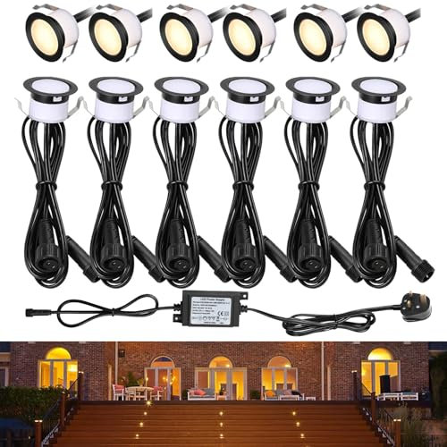 GEYUEYA Home LED Decking Lights Warm White,Ø31MM led Plinth Lights Kit Recessed Outdoor Deck Light Kits for Terrace/Patio/Path/Deck/Garden-12 Pack