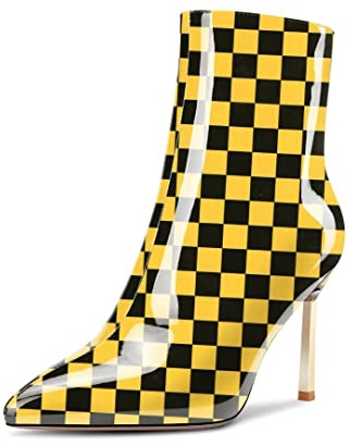Saekcted Femmes Aiguille Haut High Talon Heel Pointu Bout Bottines Slip-on Fermeture à Glissière Party Cute Classique Bottes